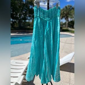 Karma Highway Palazzo Style Wide Leg Pants in Blue Teal one size fits all